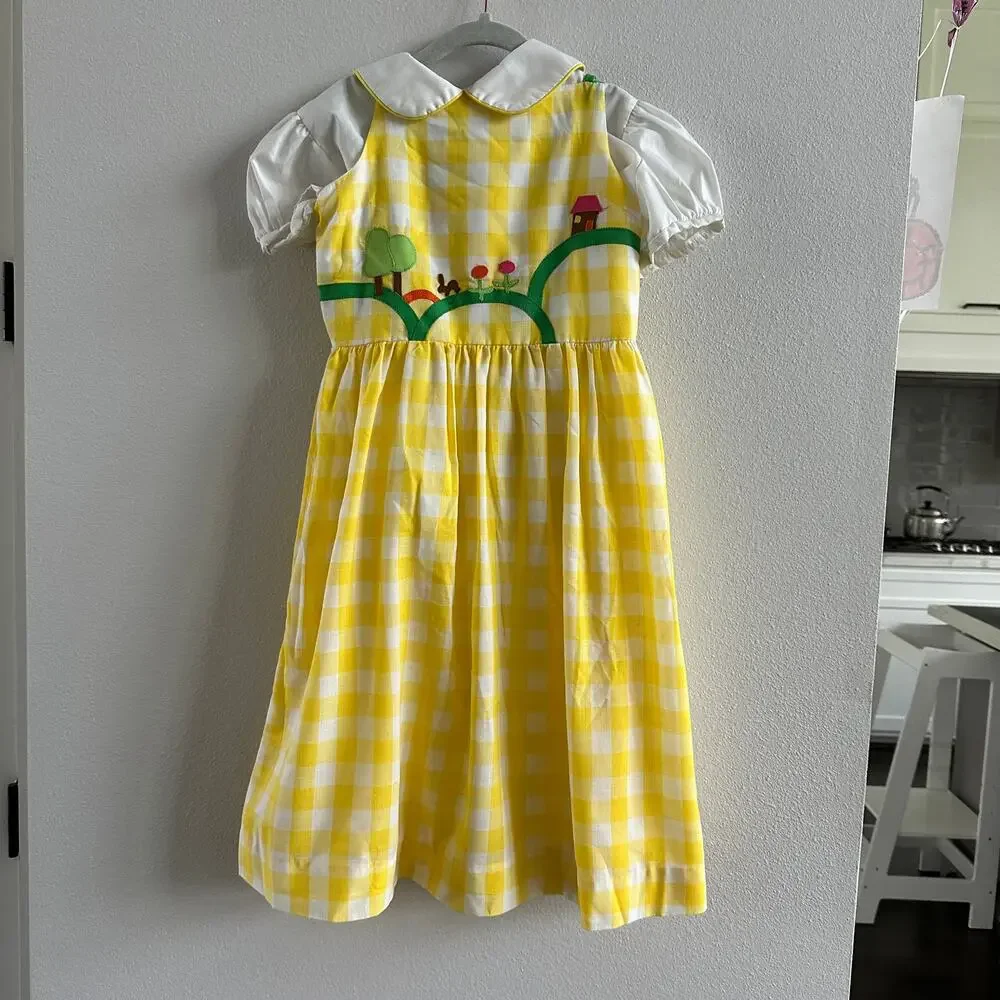 Vintage Chocolate Soup Yellow Checkered Garden Cottage Dress Size 12